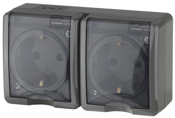 ЭРА  Эксперт  Серый  Розетка 2х2P+E IP54, 16АХ-250В, открытая установка 11-2403-03 Б0020717
