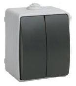 IEK  Форс  Выключатель 2-клавишный открытая установка IP54 ВС20-2-0-ФСр EVS20-K03-10-54-DC