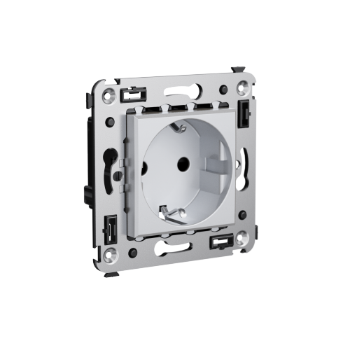 Розетка в стену, 2P+E, с з/ш, "Avanti", "Закаленная сталь"