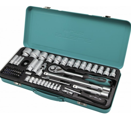 Набор торцевых головок с трещоткой, 1/2" и 1/4", 69 предм.// STELS